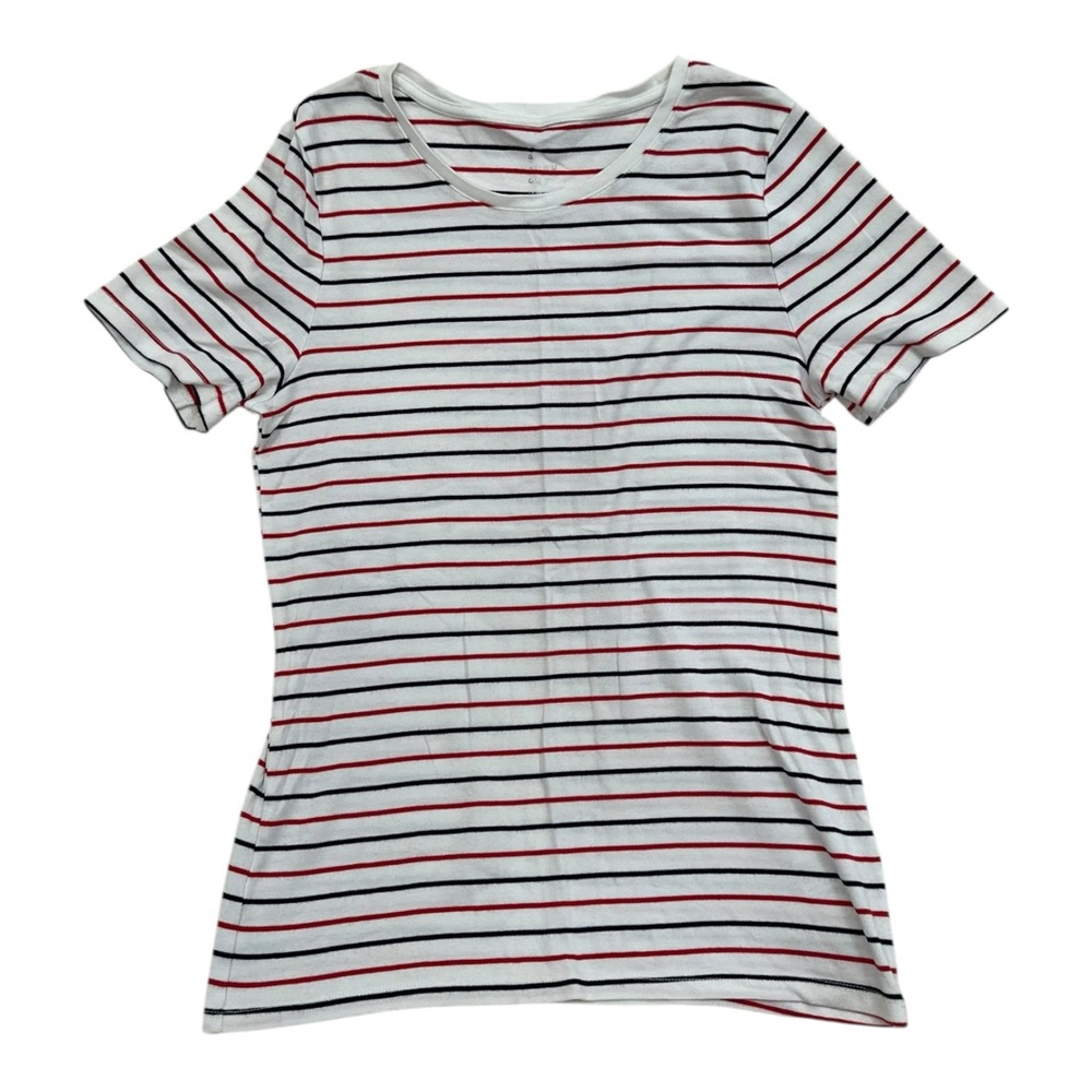 A new Day White Red Blue Stripe Fitted Tee - Womens Size Large